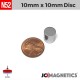 10mm x 10mm 25/64in x 25/64in N52 Cylinder Discs Rare Earth Neodymium Magnet 10x10mm