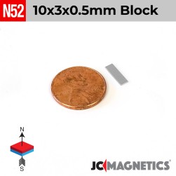 10mm x 3mm x 0.5mm N52 Block Rare Earth Neodymium Magnet 10x3x0.5mm
