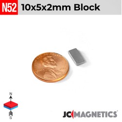 10mm x 5mm x 2mm N52 Block Rare Earth Neodymium Magnet 10x5x2mm
