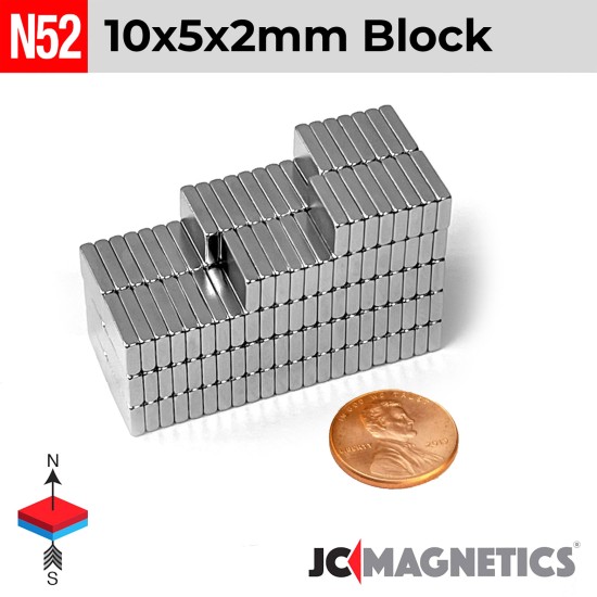 10mm x 5mm x 2mm N52 Block Rare Earth Neodymium Magnet 10x5x2mm