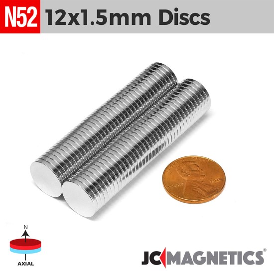 12mm x 1.5mm 19/32in x 1/16in N52 Thin Discs Rare Earth Neodymium Magnet 12x1.5mm