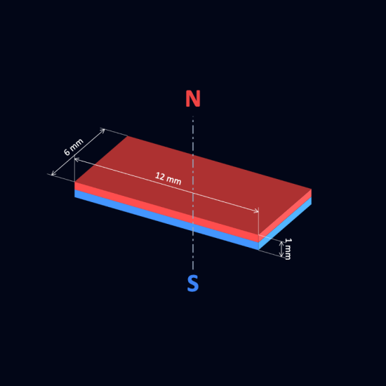 12mm x 6mm x 1mm N52 Thin Square Block Rare Earth Neodymium Magnet 12x6x1mm