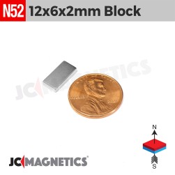 12mm x 6mm x 2mm N52 Block Rare Earth Neodymium Magnet 12x6x2mm
