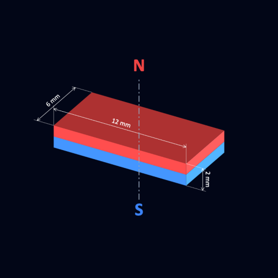 12mm x 6mm x 2mm N52 Block Rare Earth Neodymium Magnet 12x6x2mm