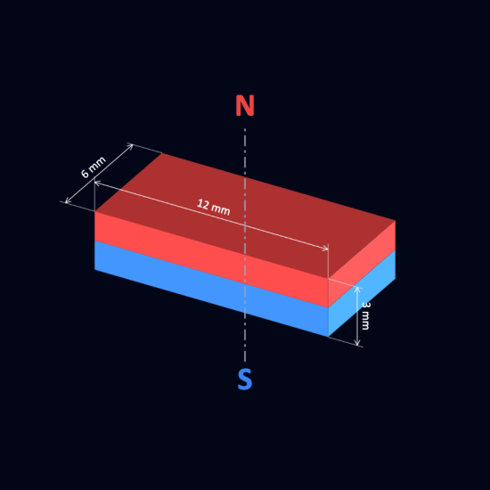 12mm x 6mm x 3mm N52 Block Rare Earth Neodymium Magnet 12x6x3mm
