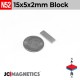 15mm x 5mm x 2mm N52 Thin Block Rare Earth Neodymium Magnet 15x5x2mm