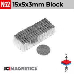 15mm x 5mm x 3mm N52 Thin Block Rare Earth Neodymium Magnet 15x5x3mm