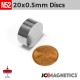 20mm x 0.5mm 19/64in x 1/32in N52 Thin Discs Rare Earth Neodymium Magnet 20x0.5mm