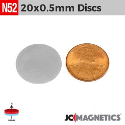 20mm x 0.5mm 19/64in x 1/32in N52 Thin Discs Rare Earth Neodymium Magnet 20x0.5mm