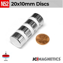 20mm x 10mm 25/32in x 25/64in N52 Discs Rare Earth Neodymium Magnet 20x10mm