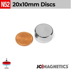 20mm x 10mm 25/32in x 25/64in N52 Discs Rare Earth Neodymium Magnet 20x10mm