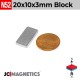 20mm x 10mm x 3mm N52 Block Rare Earth Neodymium Magnet 20x10x3mm