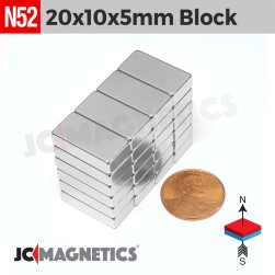 20mm x 10mm x 5mm N52 Block Rare Earth Neodymium Magnet 20x10x5mm