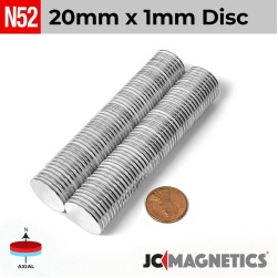 20mm x 1mm 25/32in x 1/32in N52 Discs Rare Earth Neodymium Magnet 20x1mm
