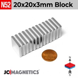 20mm x 20mm x 3mm N52 Square Block Rare Earth Neodymium Magnet 20x20x3mm