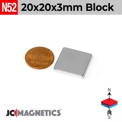 20mm x 20mm x 3mm N52 Square Block Rare Earth Neodymium Magnet 20x20x3mm