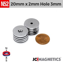 20mm x 2mm x Hole 3mm N52 Countersunk Ring Rare Earth Neodymium Magnet 20x2mm H3mm