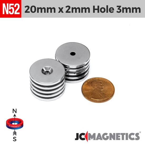20mm x 2mm x Hole 3mm N52 Countersunk Ring Rare Earth Neodymium Magnet 20x2mm H3mm