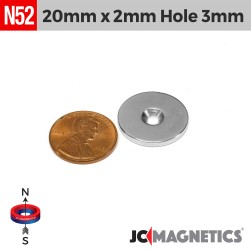 20mm x 2mm x Hole 3mm N52 Countersunk Ring Rare Earth Neodymium Magnet 20x2mm H3mm