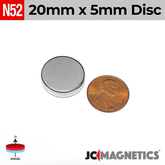 20mm x 5mm 25/32in x 13/64in N52 Discs Rare Earth Neodymium Magnet 20x5mm
