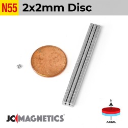 100pcs 2mm x 2mm 5/64in x 5/64in N55 Discs Cylinders Rare Earth Neodymium Magnets 2x2mm