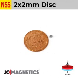 100pcs 2mm x 2mm 5/64in x 5/64in N55 Discs Cylinders Rare Earth Neodymium Magnets 2x2mm