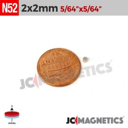 500pcs 2mm x 2mm 5/64in x 5/64in N52 Discs Cylinders Rare Earth Neodymium Magnets 2x2mm