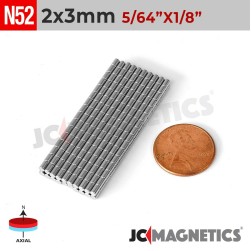 100pcs 2mm x 3mm 5/64in x 1/8in N52 Cylinder Disc Rare Earth Neodymium Magnets 2x3mm