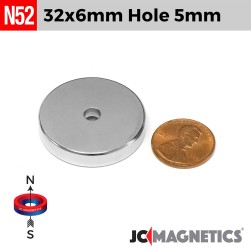 32mm x 6mm x Hole 5mm N52 Countersunk Rare Earth Neodymium Magnet Rings 32x6mm H5mm