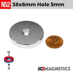 38mm x 6mm x Hole 5mm N52 Countersunk Rare Earth Neodymium Magnet Rings 38x6mm H5mm