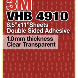 3M VHB 4910 8.5"x11" Double Sided Strong Adhesive 1.0mm thickness Clear Transparent Sheets