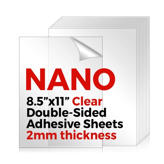 Nano Double-Sided Adhesive 8.5"x11" Clear Transparent Sheets - 2mm Thickness | Strong Reusable Bonding Solution