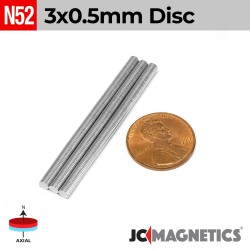 100pcs 3mm x 0.5mm 1/8in x 1/64in N52 Thin Discs Rare Earth Neodymium Magnets 3x0.5mm