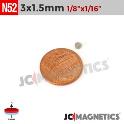 100pcs 3mm x 1.5mm 1/8in x 1/16in N52 Disc Rare Earth Neodymium Magnets 3x1.5mm