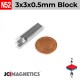 100pcs 3mm x 3mm x 0.5mm - 1/8in x 1/8in x 1/64in N52 Thin Square Blocks Rare Earth Neodymium Magnets 3x3x0.5mm