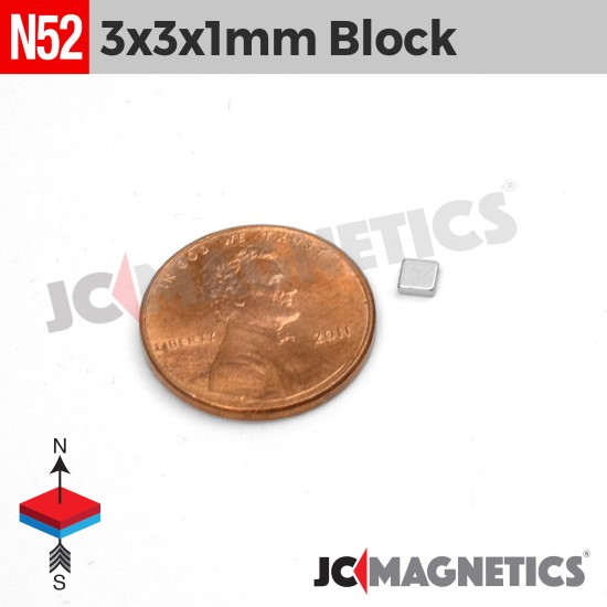 100pcs 3mm x 3mm x 1mm 1/8in x 1/8in x 1/32in N52 Thin Square Blocks Rare Earth Neodymium Magnets 3x3x1mm