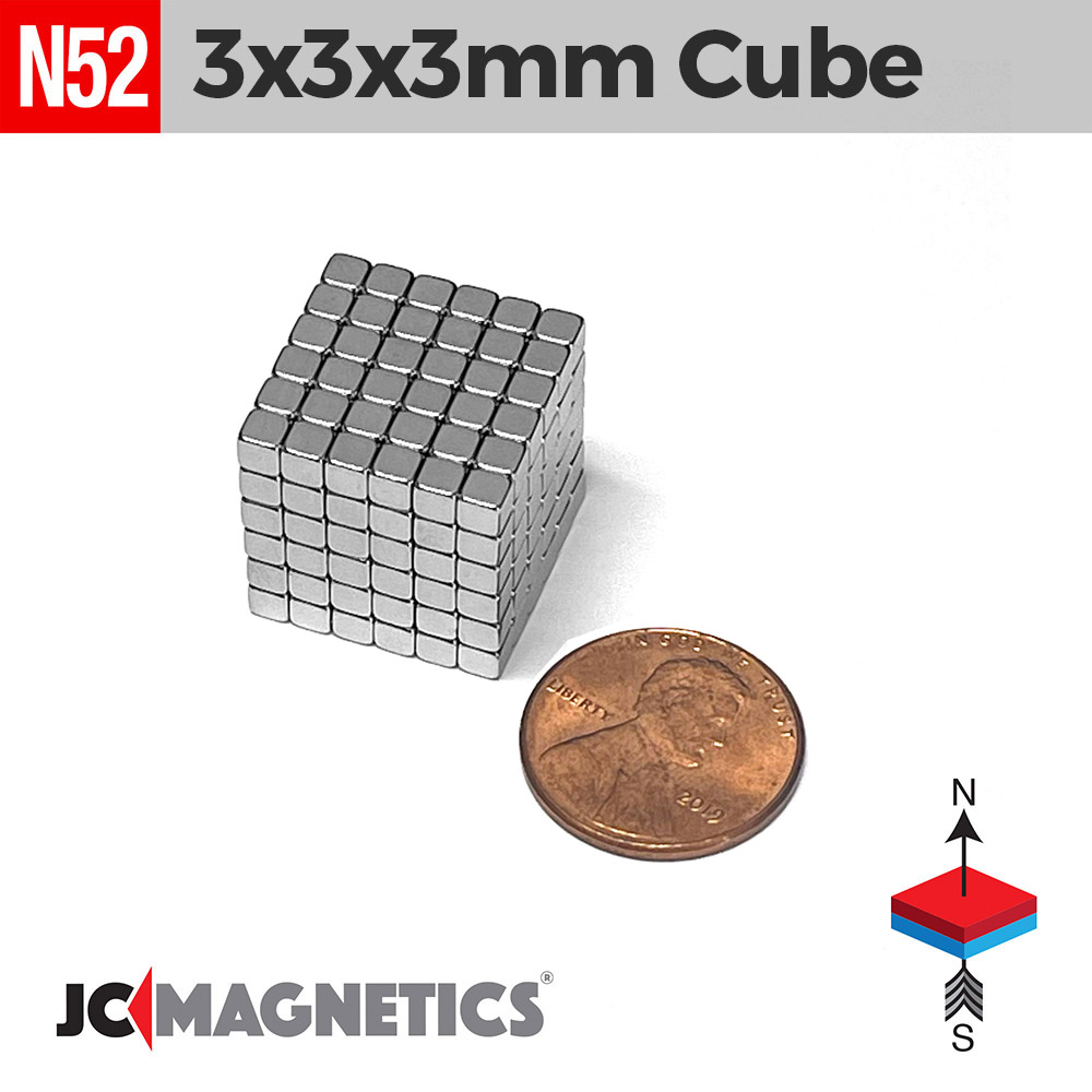 3mm x 3mm x 3mm N52 Cube Rare Earth Neodymium Magnet Blocks