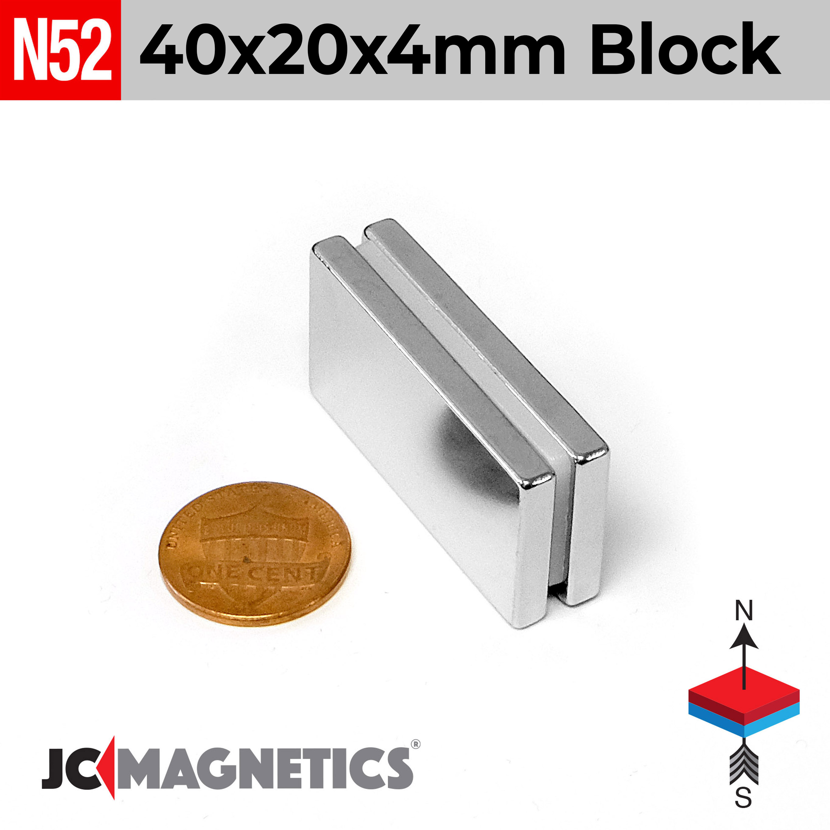Neodymium Magnet Block 40x20x4mm N52 - 26.5lb Heavy Duty Rare