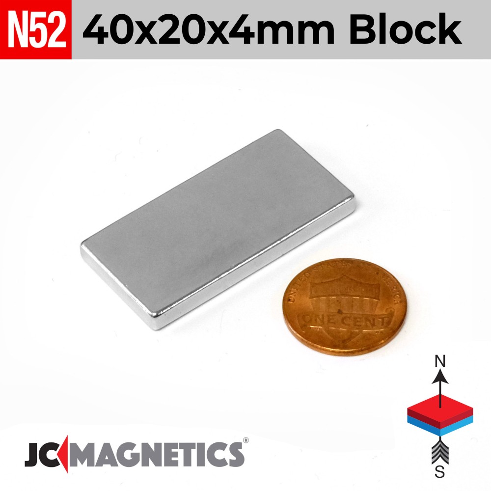 Neodymium Magnet Block 40x20x4mm N52 - 26.5lb Heavy Duty Rare