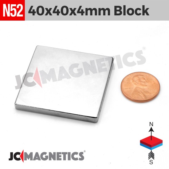 2pcs 40mm x 40mm x 4mm N52 Square Block Rare Earth Neodymium Magnet 40x40x4mm