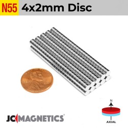 4mm x 2mm 5/32" x 5/64" N55 Rare Earth Neodymium Magnet Discs 4x2mm