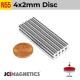 4mm x 2mm 5/32" x 5/64" N55 Rare Earth Neodymium Magnet Discs 4x2mm
