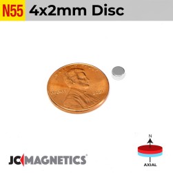 4mm x 2mm 5/32" x 5/64" N55 Rare Earth Neodymium Magnet Discs 4x2mm