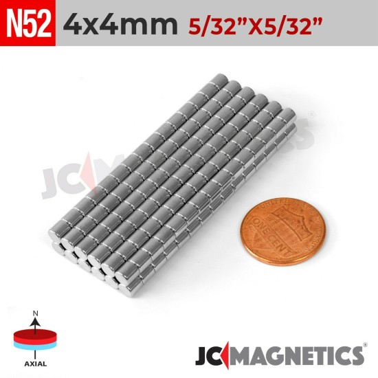 4mm x 4mm 5/32in x 5/32in N52 Discs Cylinder Rare Earth Neodymium Magnet 4x4mm