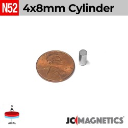 4mm x 8mm 5/32in x 5/16in N52 Cylinder Rare Earth Neodymium Magnet 4x8mm