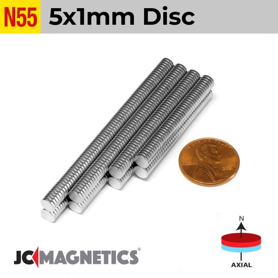 100pcs N55 5mm x 1mm 13/64in x 1/32in Thin Discs Rare Earth Neodymium Magnet 5x1mm