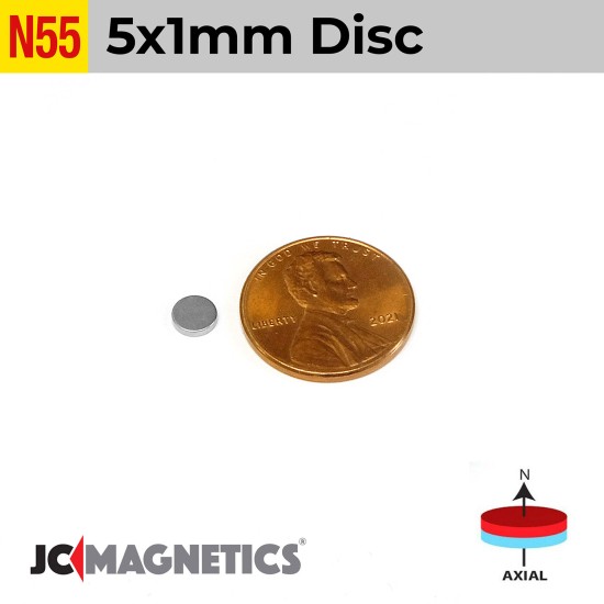 100pcs N55 5mm x 1mm 13/64in x 1/32in Thin Discs Rare Earth Neodymium Magnet 5x1mm