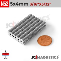 5mm x 4mm 13/64in x 5/32in N52 Discs Rare Earth Neodymium Magnet 5x4mm