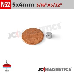5mm x 4mm 13/64in x 5/32in N52 Discs Rare Earth Neodymium Magnet 5x4mm