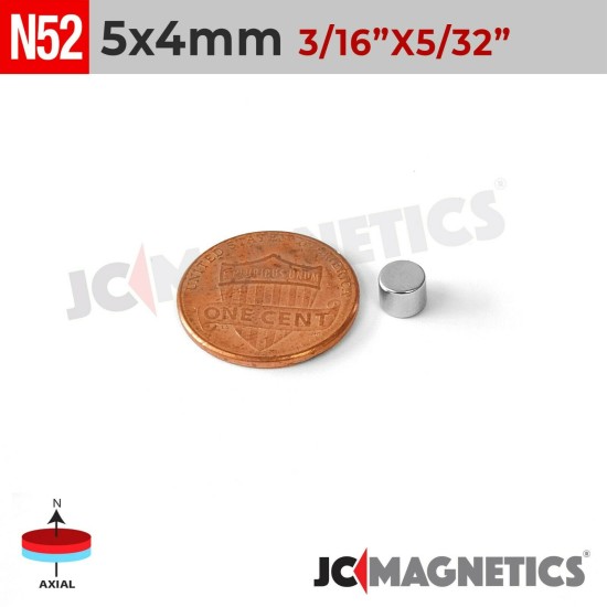 5mm x 4mm 13/64in x 5/32in N52 Discs Rare Earth Neodymium Magnet 5x4mm